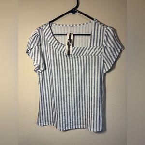 NWT Saukole Light Blue & White Striped Women’s Top size small.See pic for sizing